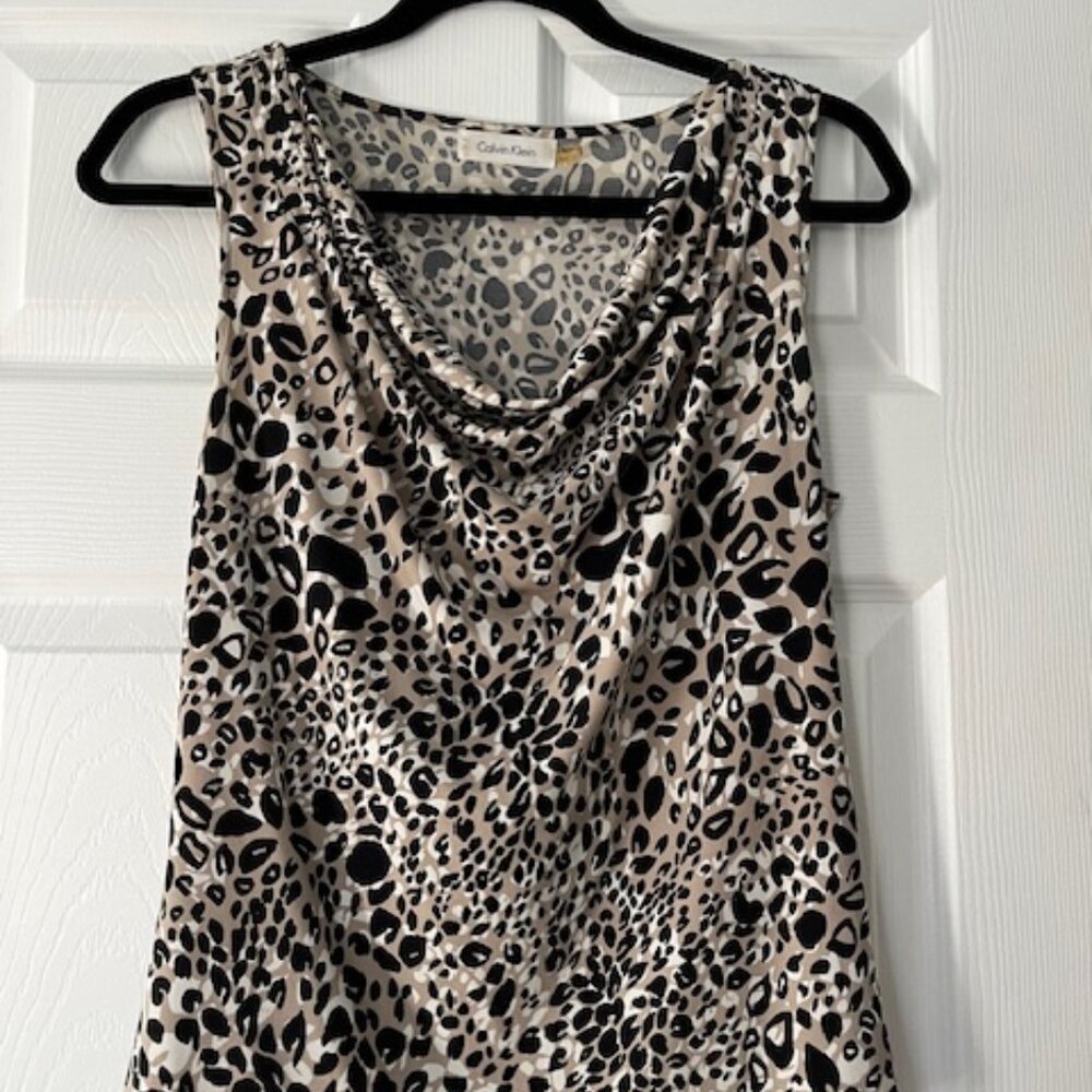 Calvin Klein Draped Neck Animal Print Sleeveless Shell Top - Size M